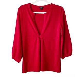 Prive Cashmere | 100% Cashmere V-neck Sweater 3/4 Sleeves Holiday Red Small